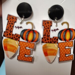 Halloween Themed Earrings with Pumpkins and Candy Corn